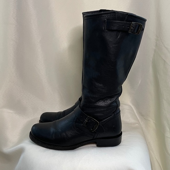 FRYE Veronica Black Leather mid-calf Pull On Engineers Boots - Picture 5 of 12
